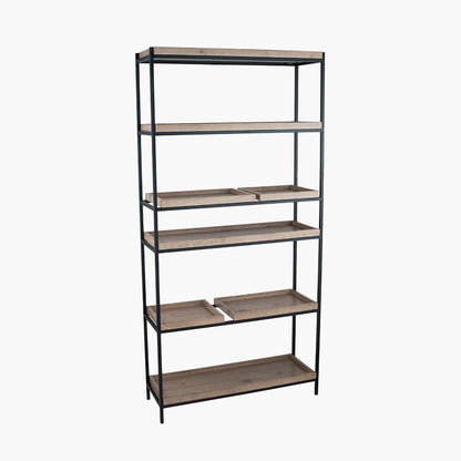 Introduce industrial elegance to your interior with the Gallery 5 Shelf Unit with a matte black metal frame with natural wood veneer shelves. W90xD31xH184cm. Fully Assembled. Available today at www.nobleandnook.co.uk