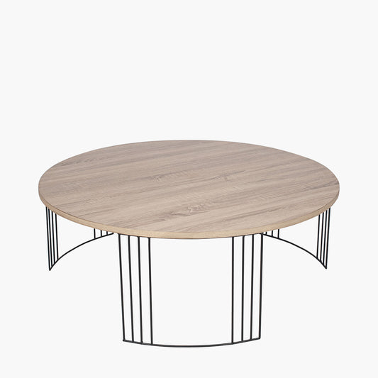 Atri Dark Oak Wood Veneer and Black Metal Coffee Table – Modern Square Statement Table
