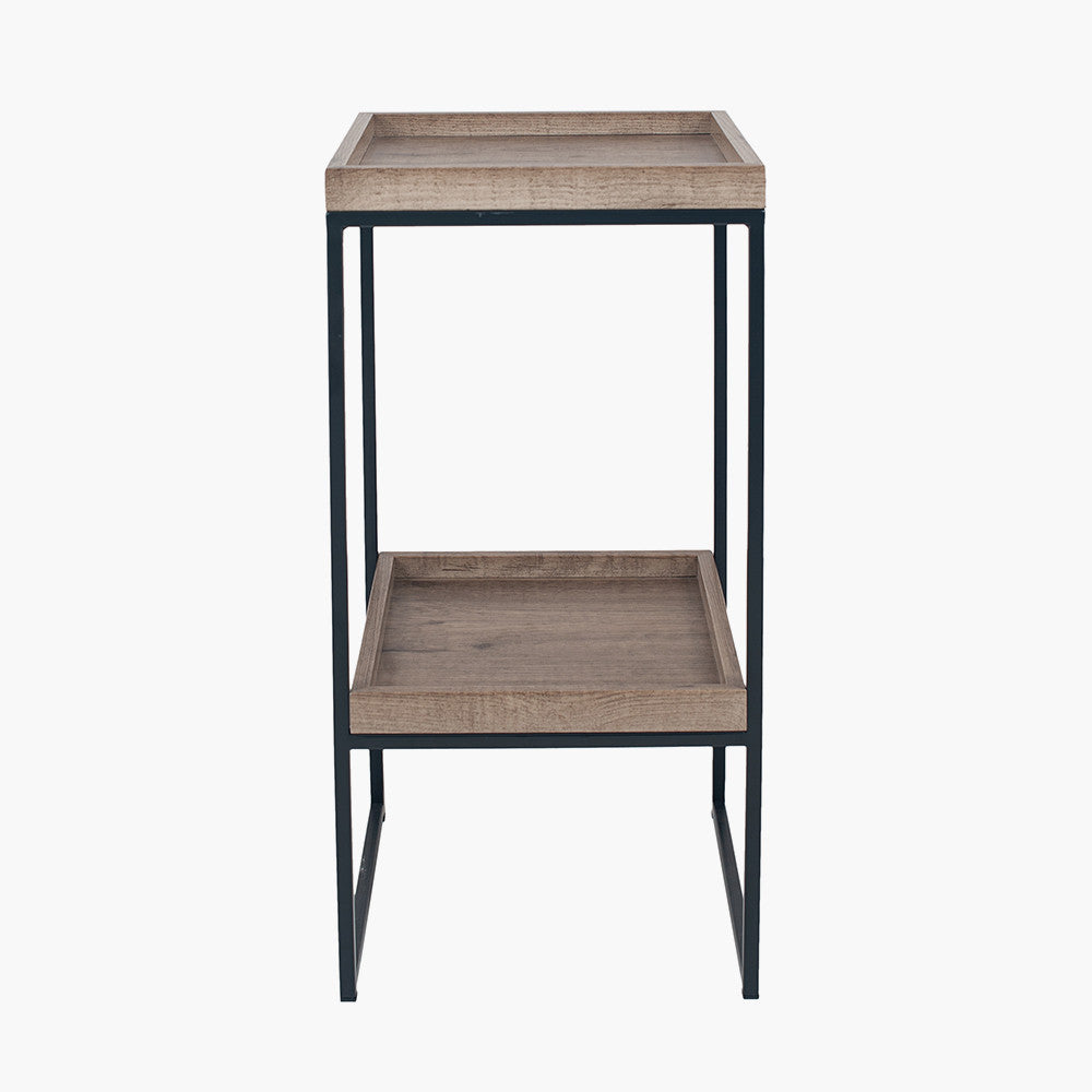 The Gallery Natural Wood Veneer and Black Metal Side Table adds a modern charm and functionality to your living space. W35xD35xH70cm. Available at www.nobleandnook.co.uk