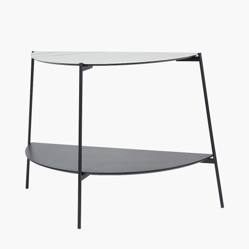 Marchello White Marble Veneer & Black Metal Console Table