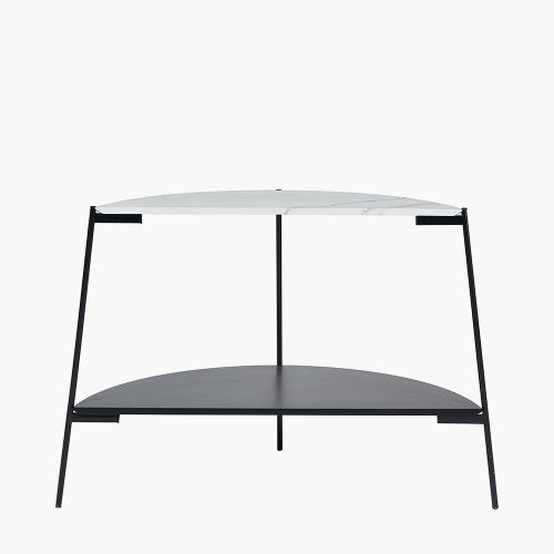 Marchello White Marble Veneer & Black Metal Console Table