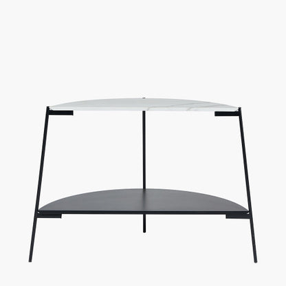 Marchello White Marble Veneer & Black Metal Console Table