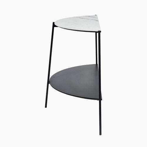 Marchello White Marble Veneer & Black Metal Console Table