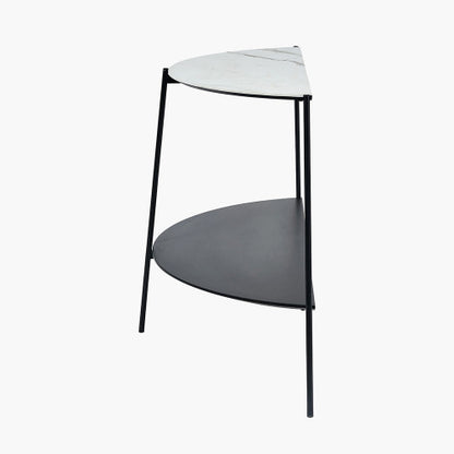 Marchello White Marble Veneer & Black Metal Console Table