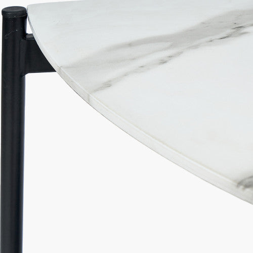 Marchello White Marble Veneer & Black Metal Console Table