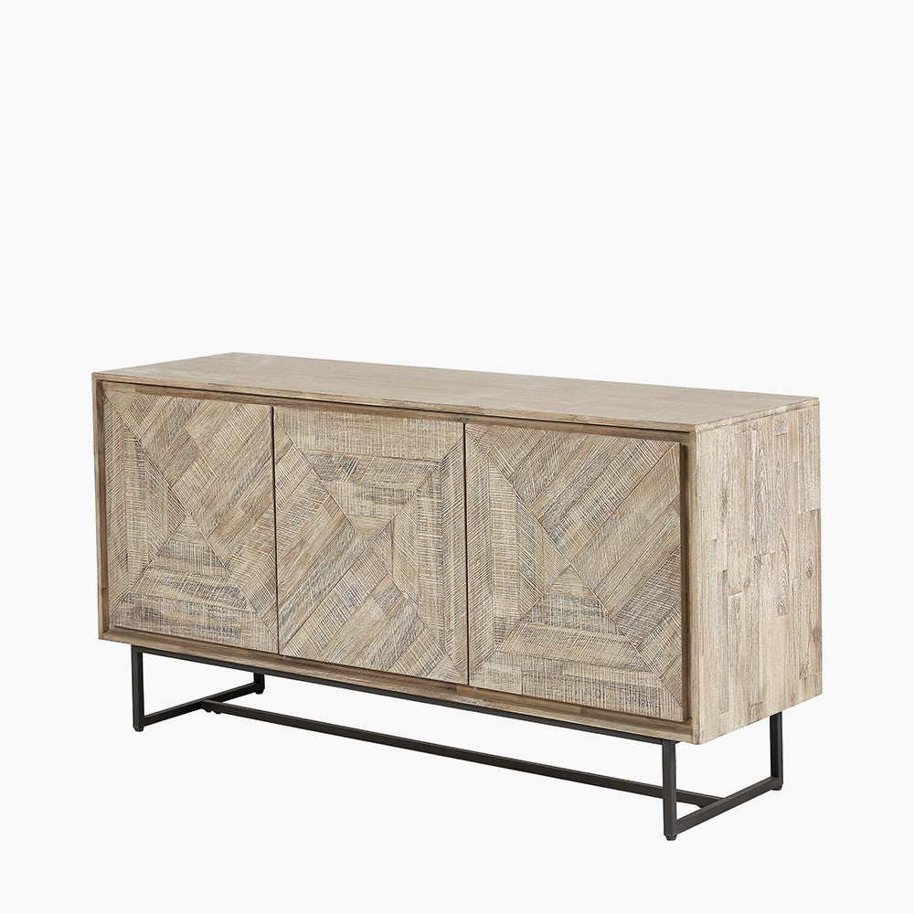 Marca Sand Wash Acacia Wood & Black Metal 3 Door Sideboard