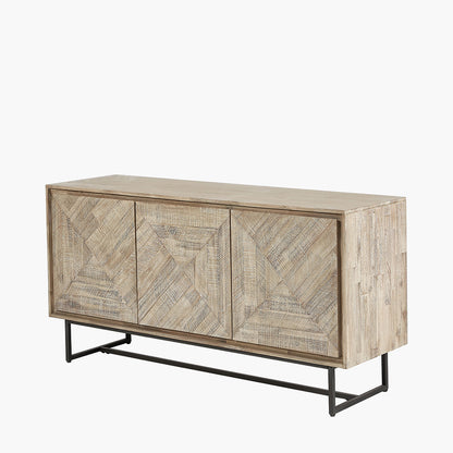 Marca Sand Wash Acacia Wood & Black Metal 3 Door Sideboard