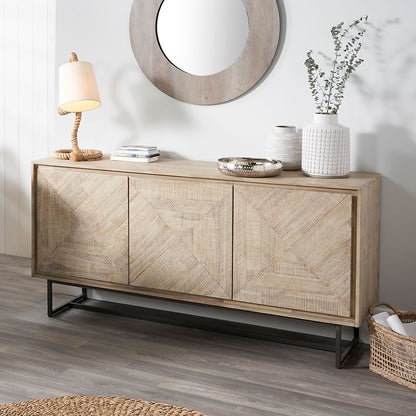 Marca Sand Wash Acacia Wood & Black Metal 3 Door Sideboard