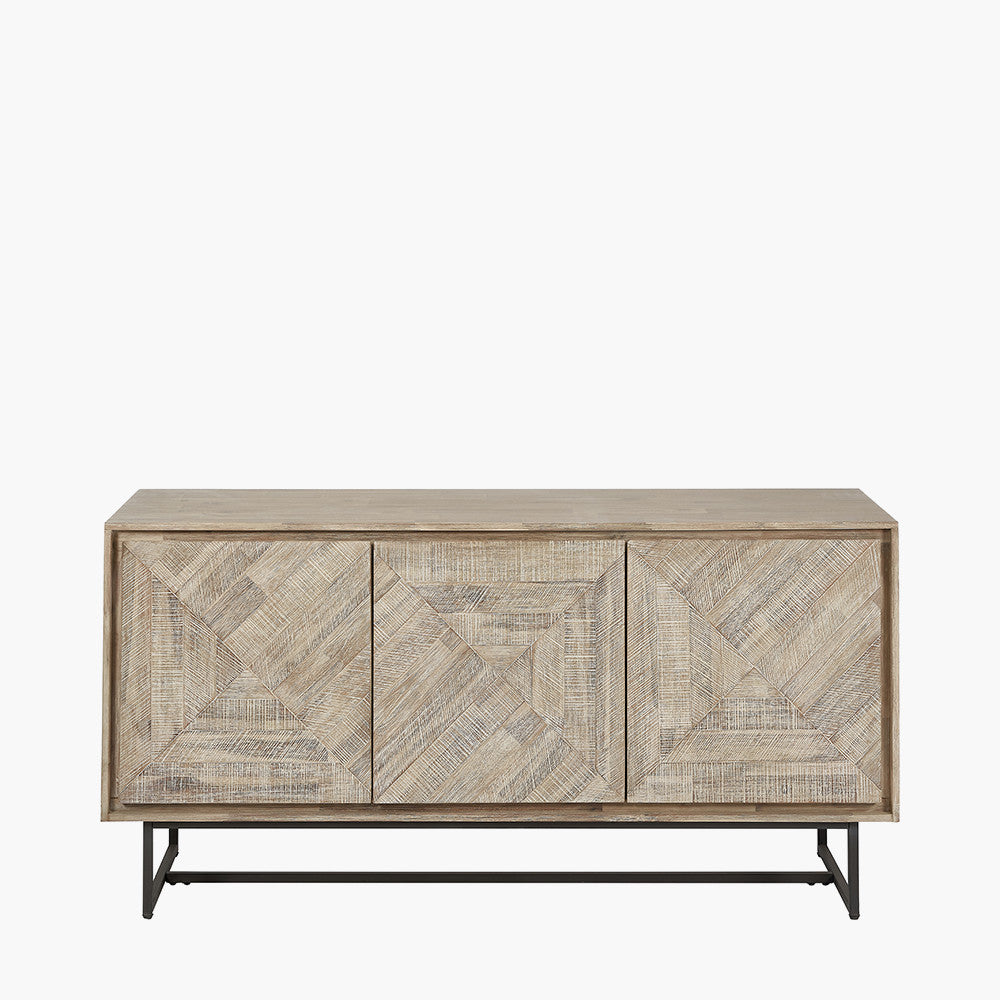 Marca Sand Wash Acacia Wood & Black Metal 3 Door Sideboard