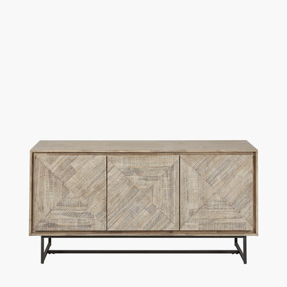 Marca Sand Wash Acacia Wood & Black Metal 3 Door Sideboard