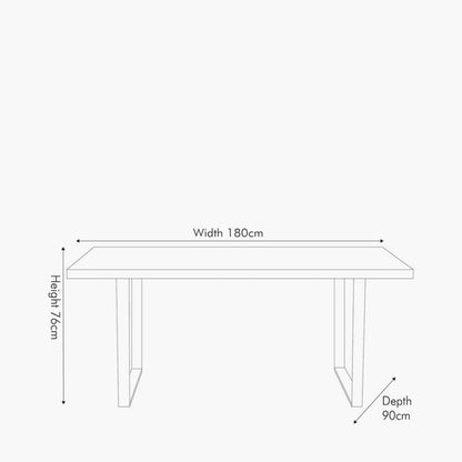 Shop the Marca Sand Wash Dining Table crafted from luxurious Acacia wood with a unique black metal leg design. Shop online now at www.nobleandnook.co.uk
