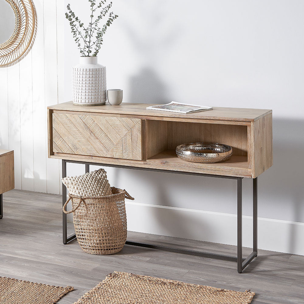 Marca Acacia Wood Console Table with Drawer | Scandi Console Table