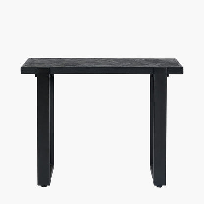 Mashu Matt Black Mango Wood and Black Metal Console Table