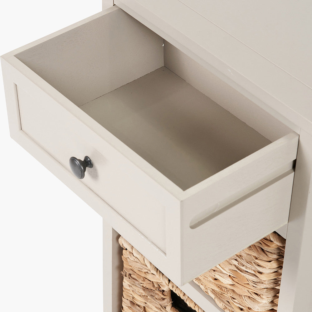 Shop the Devonshire Storage Unit, featuring one drawer and two woven baskets, this unit offers versatile storage for any room in need of organisation. Shop online today at www.nobleandnook.co.uk