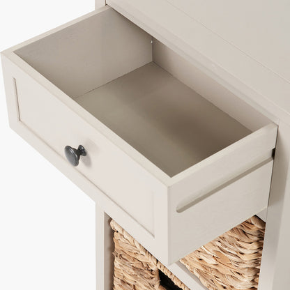 Shop the Devonshire Storage Unit, featuring one drawer and two woven baskets, this unit offers versatile storage for any room in need of organisation. Shop online today at www.nobleandnook.co.uk