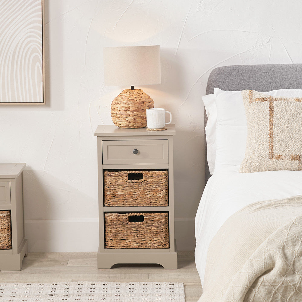 Shop the Devonshire Storage Unit, featuring one drawer and two woven baskets, this unit offers versatile storage for any room in need of organisation. Shop online today at www.nobleandnook.co.uk