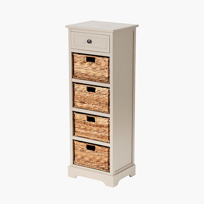 Devonshire Putty Pine Wood 1 Drawer 4 Basket Tall Storage Unit