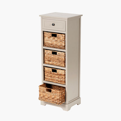 Devonshire Putty Pine Wood 1 Drawer 4 Basket Tall Storage Unit