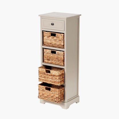 Devonshire Putty Pine Wood 1 Drawer 4 Basket Tall Storage Unit