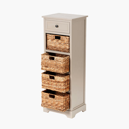 Devonshire Putty Pine Wood 1 Drawer 4 Basket Tall Storage Unit