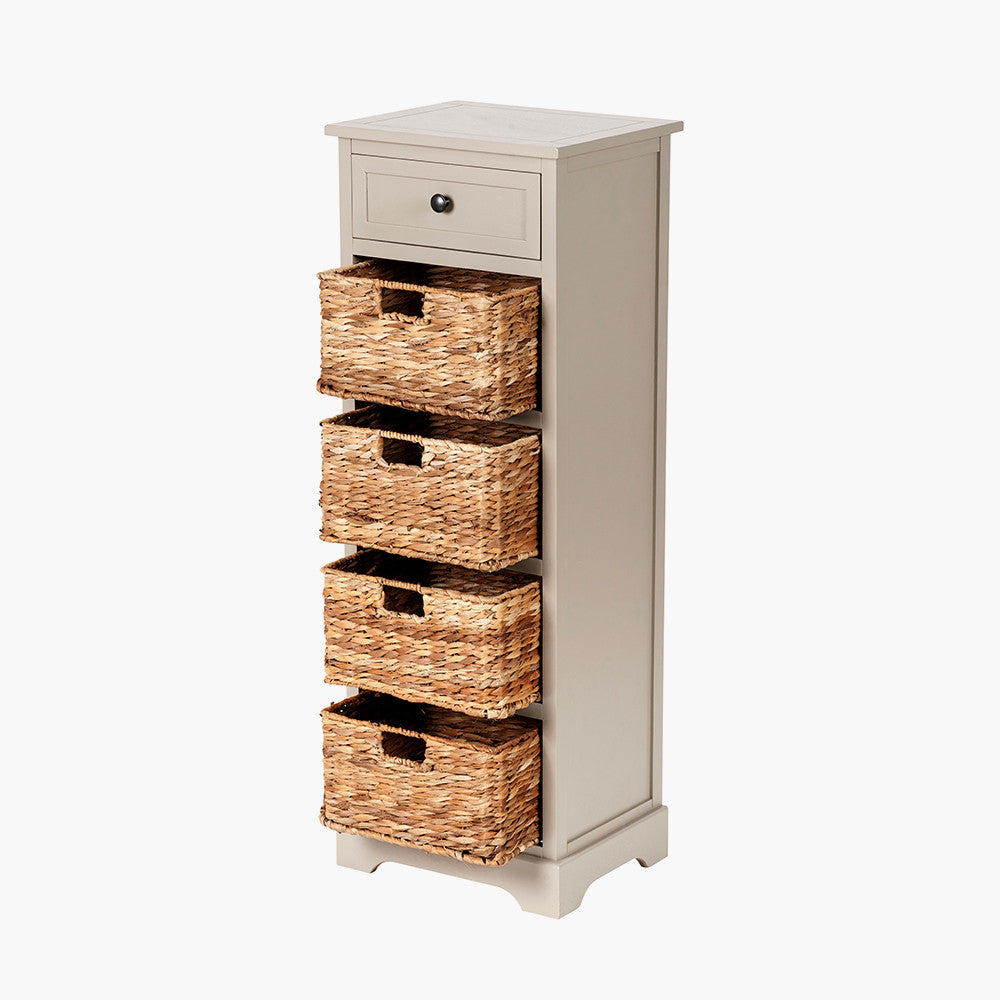 Devonshire Putty Pine Wood 1 Drawer 4 Basket Tall Storage Unit