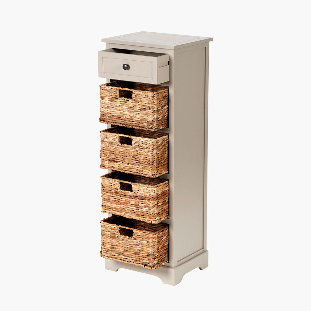Devonshire Putty Pine Wood 1 Drawer 4 Basket Tall Storage Unit