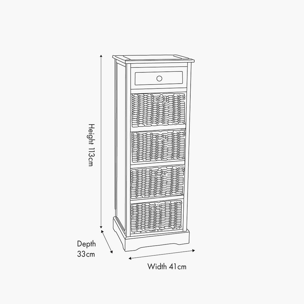Devonshire Putty Pine Wood 1 Drawer 4 Basket Tall Storage Unit