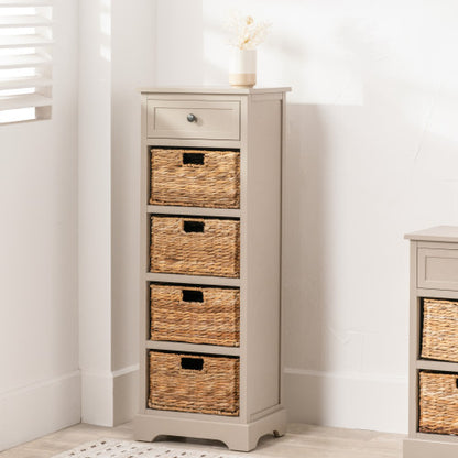 Devonshire Putty Pine Wood 1 Drawer 4 Basket Tall Storage Unit