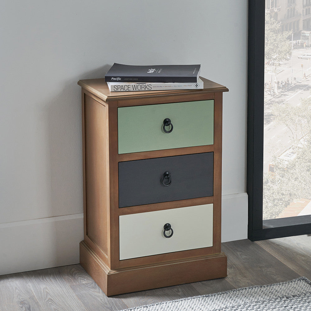 Loft Sage Multicoloured Pine Wood 3 Drawer Unit | Industrial Storage