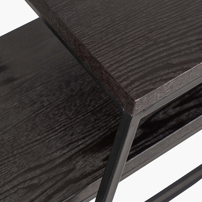 Add bold style and adaptability to your home with the Mashiko Black Ash Veneer and Black Metal Console Tables. Set of two versatile tables with sleek black ash veneer tops. Shop online today at www.nobleandnook.co.uk