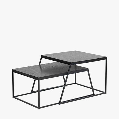 Mashiko Set of 2 Black Ash Veneer and Black Metal Coffee Tables