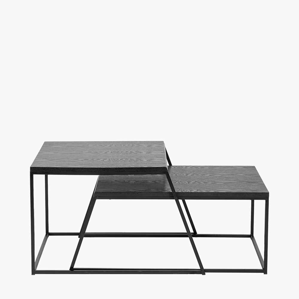 Mashiko Set of 2 Black Ash Veneer and Black Metal Coffee Tables