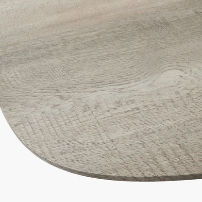 Ukiah Grey Oak Veneer and Black Metal Dining Table, featuring a grey oak veneer top with soft, rounded edges, paired with sturdy black metal legs. W180xD91xH76cm. Available at www.nobelandnook.co.uk