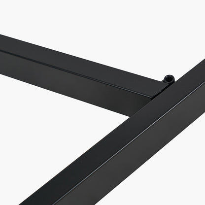 Ukiah Grey Oak Veneer and Black Metal Dining Table, featuring a grey oak veneer top with soft, rounded edges, paired with sturdy black metal legs. W180xD91xH76cm. Available at www.nobelandnook.co.uk