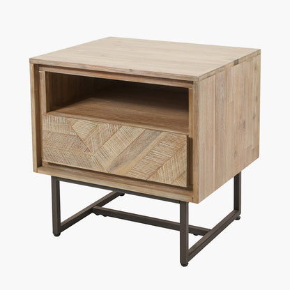 Marca Sand Wash Acacia Bedside Table | 1 Drawer 1 Shelf Wooden Unit