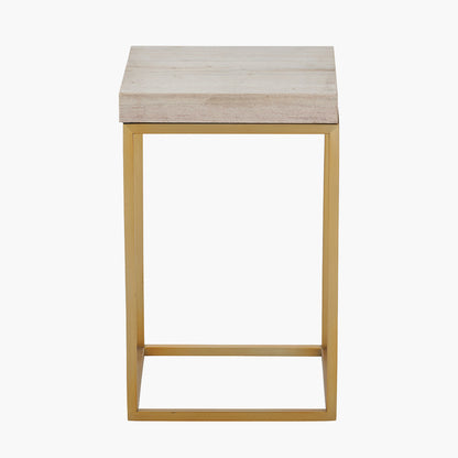 Shop the Madison side table, a contemporary design with warm burnished gold legs and a beige granite top. A luxurious addition to your home decor. Shop online today at www.nobleandnook.co.uk