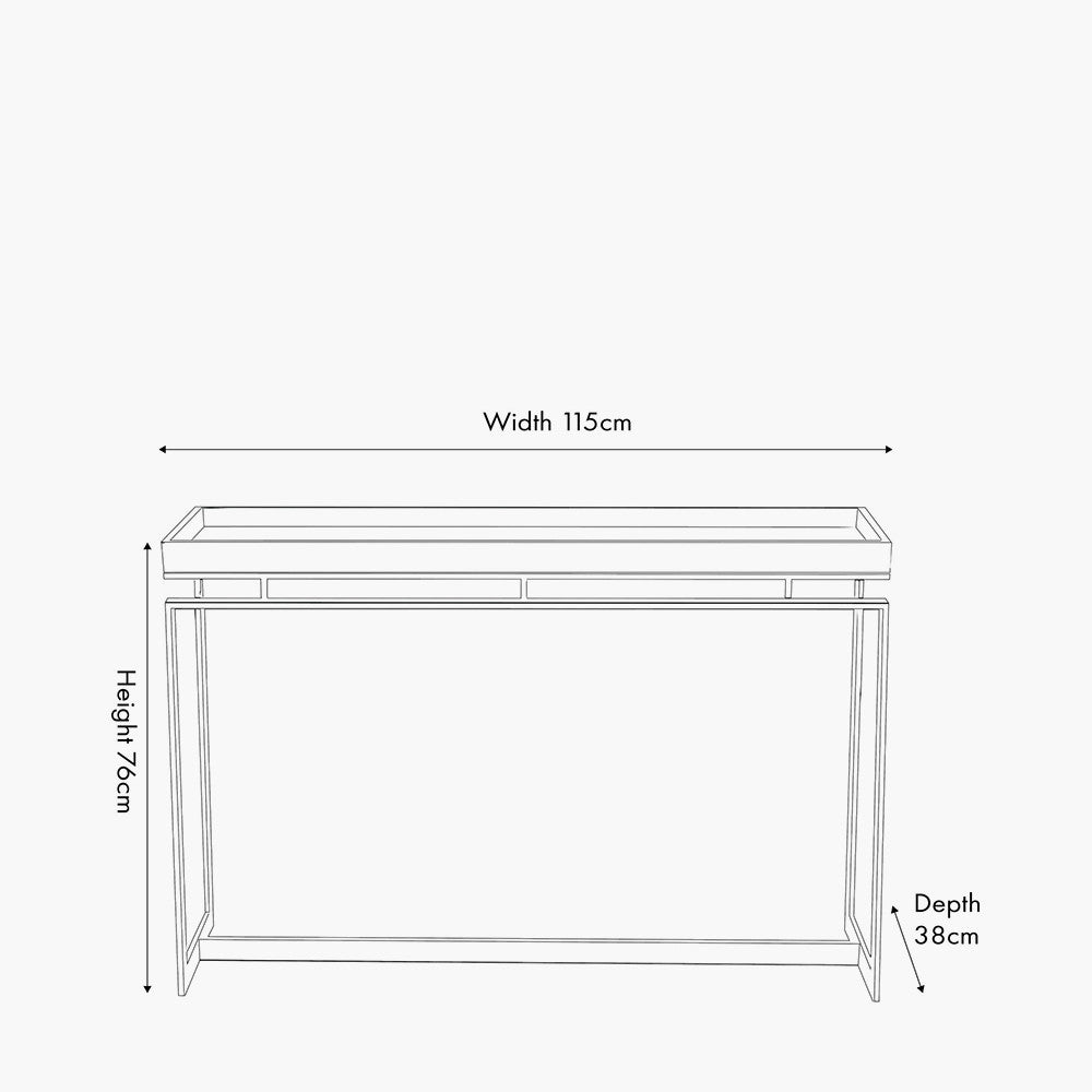 Crafted from Solid Mango Wood with Polished Silver Metal Frame. W115 x D38 x H80 cm. Perfect for hallways, living rooms, or dining spaces. Shop online today at www.nobleandnook.co.uk