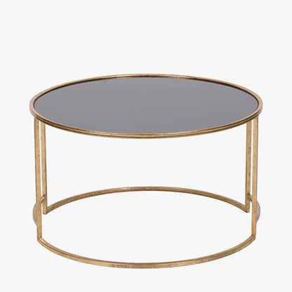 Veneziano Antique Gold Metal and Black Glass Coffee Table