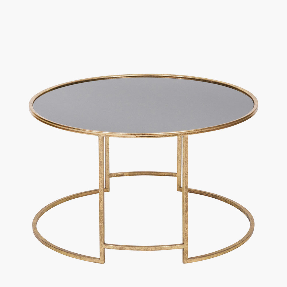 Veneziano Antique Gold Metal and Black Glass Coffee Table