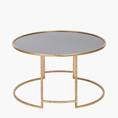 Veneziano Antique Gold Metal and Black Glass Coffee Table