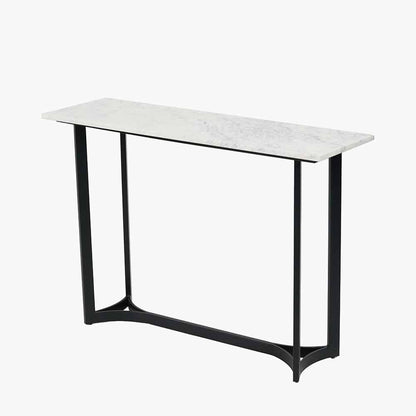 Shop this Black Metal and Genuine White Marble Top Console Table. Ideal for hallways, entrance halls, Living rooms and dining spaces. Dimensions W112xD36xH78cm. Shop online today at www.nobleandnook.co.uk