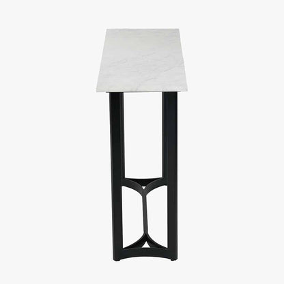 Shop this Black Metal and Genuine White Marble Top Console Table. Ideal for hallways, entrance halls, Living rooms and dining spaces. Dimensions W112xD36xH78cm. Shop online today at www.nobleandnook.co.uk