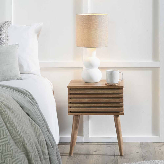 Larvik Natural Eucalyptus Wood 1 Drawer Bedside Table – Scandinavian Minimalist Nightstand