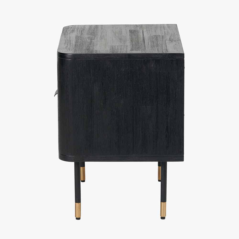 Fiji Black Acacia & Rattan Bedside Table | 1 Drawer 1 Shelf Unit