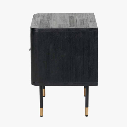 Fiji Black Acacia & Rattan Bedside Table | 1 Drawer 1 Shelf Unit