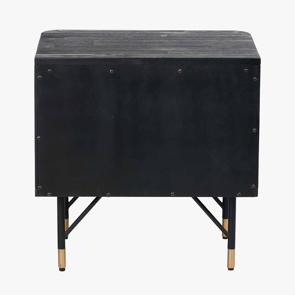 Fiji Black Acacia & Rattan Bedside Table | 1 Drawer 1 Shelf Unit