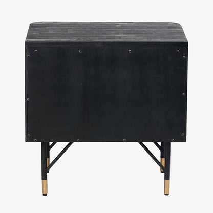 Fiji Black Acacia & Rattan Bedside Table | 1 Drawer 1 Shelf Unit