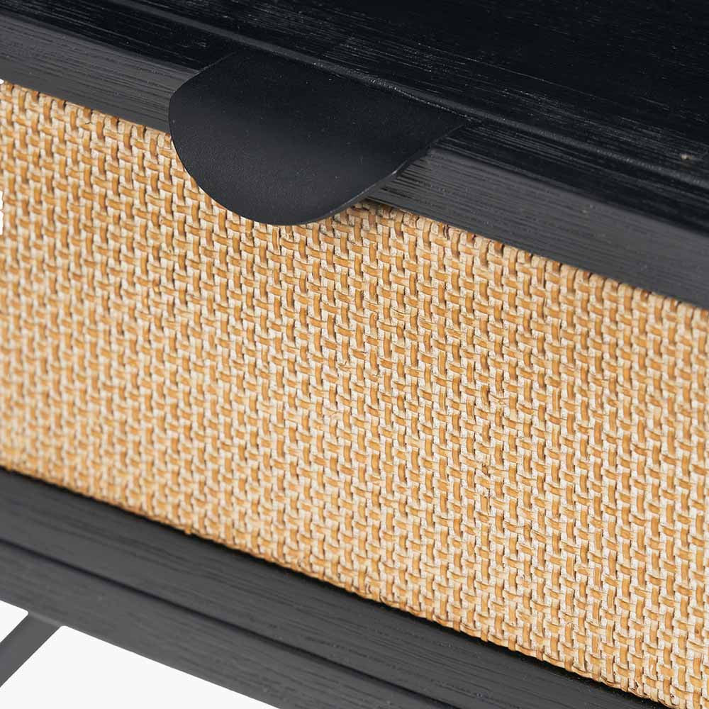 Fiji Black Acacia & Rattan Bedside Table | 1 Drawer 1 Shelf Unit