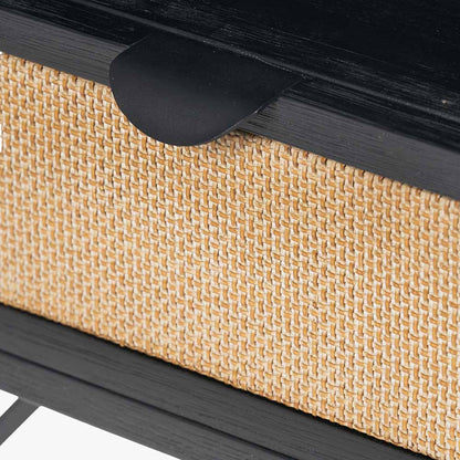 Fiji Black Acacia & Rattan Bedside Table | 1 Drawer 1 Shelf Unit