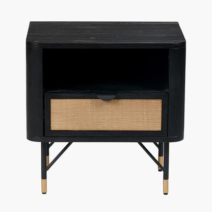 Fiji Black Acacia & Rattan Bedside Table | 1 Drawer 1 Shelf Unit